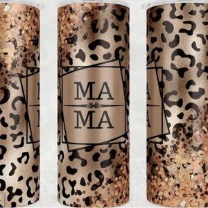 NWT MAMA leopard print&glitter swirl design tumbler in goldish/rose gold!